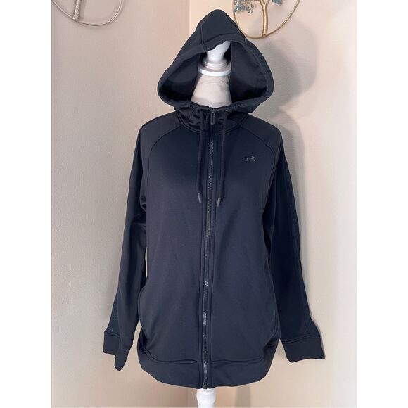 Under Armour Black Tech Terry Full Zip Hoodie Jacket Women's Large - Picture 1 of 8